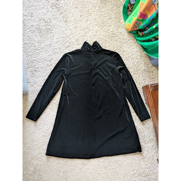 VTG DJ int´l Mock Neck Dress Womens M Black Velvet Burnout Long Sleeve Preppy - Picture 6 of 8